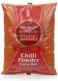 Heera Extra Hot Chilli Powder 5kg in a bulk catering spice bag, vibrant red spice for cooking and flavor enhancement.