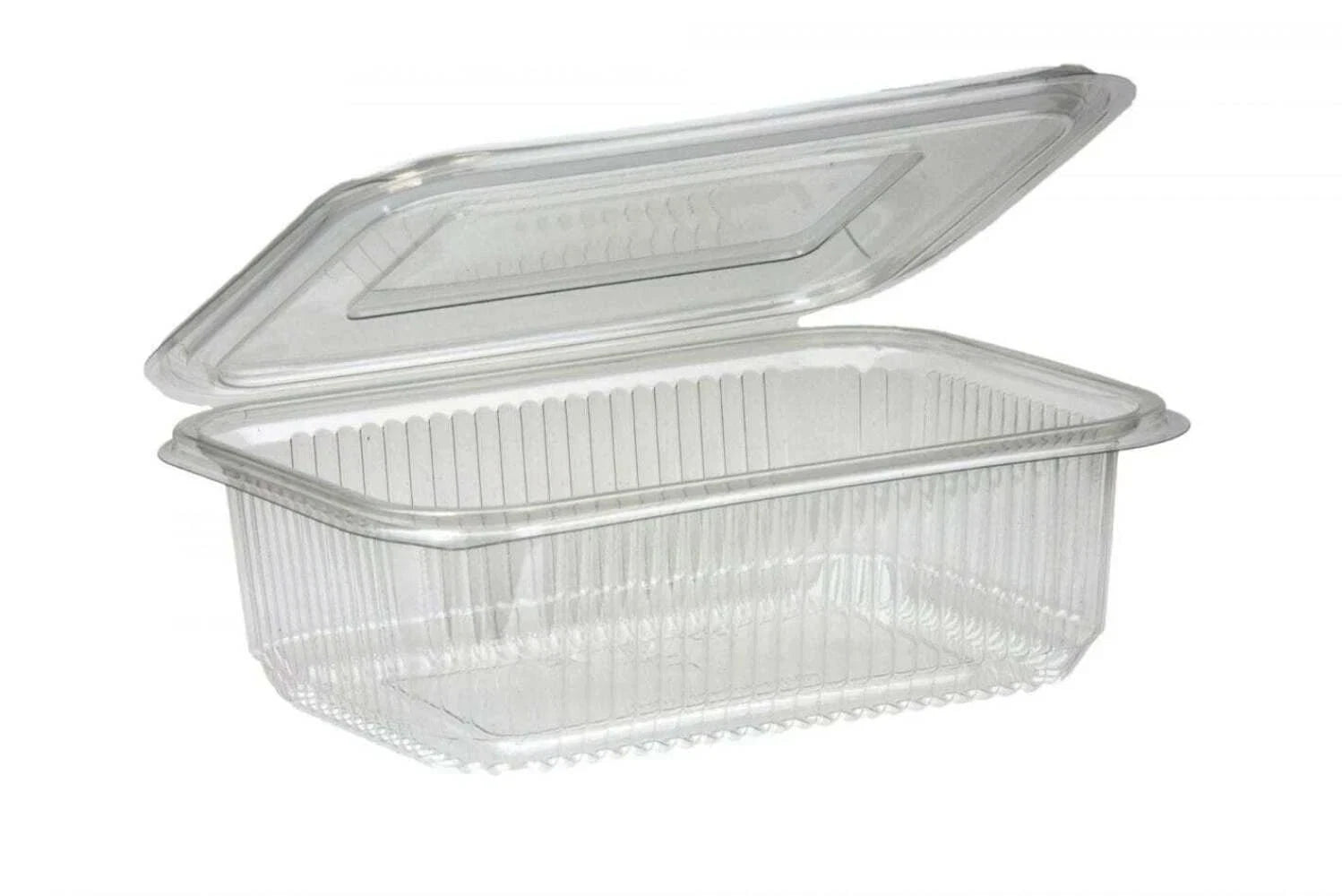 Majestic reusable clear plastic hinged salad container with snap lid, 750cc food storage box for food, fruit, and cake storage