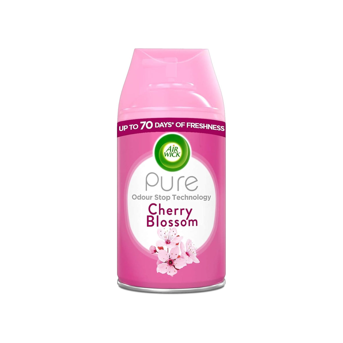 Air Wick Freshmatic Autospray Air Freshener Kit with cherry blossom or eucalyptus & freesia scents, shown in a sleek spray unit.