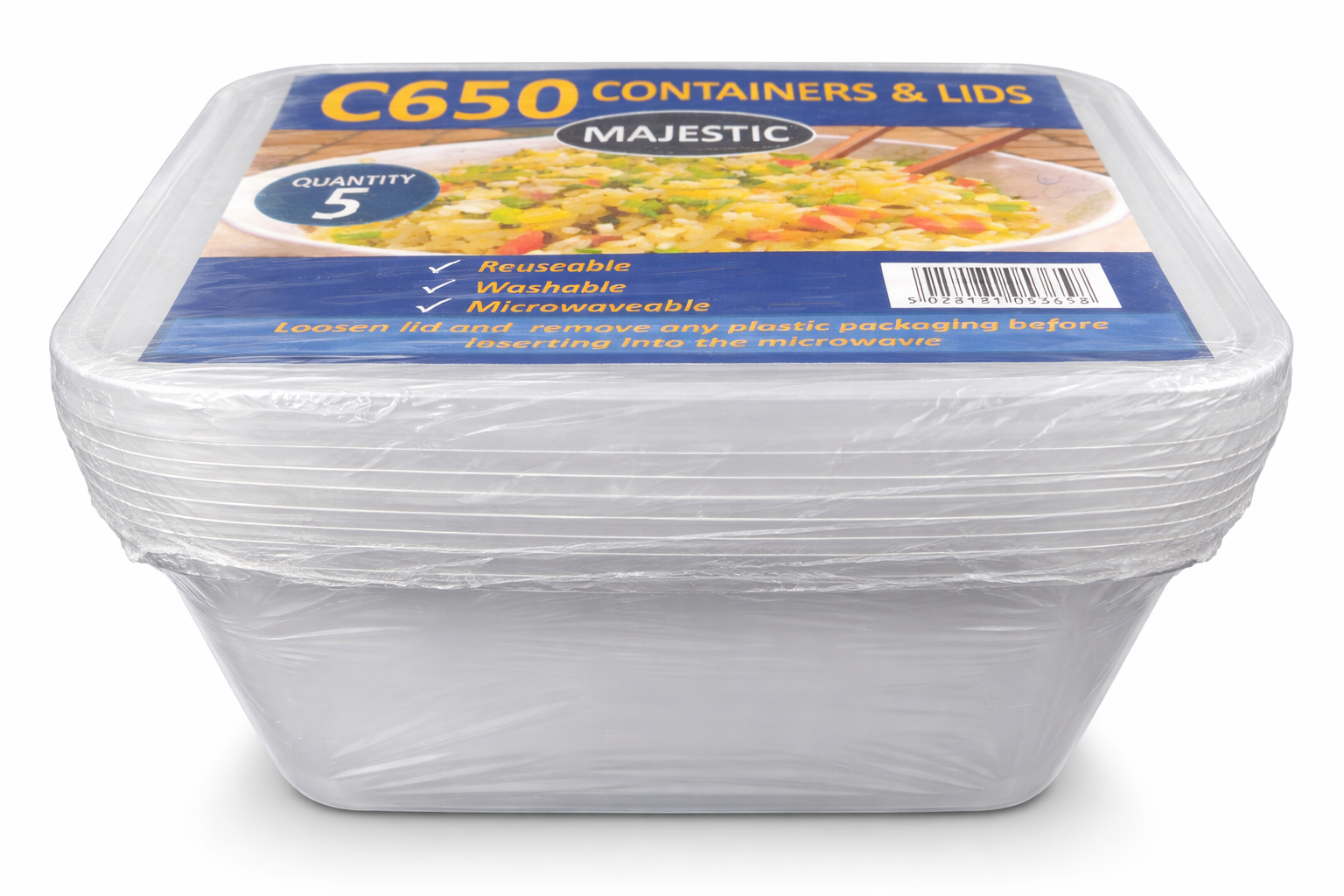 Majestic C650 Reusable Food Containers with Lids | Pack of 5 | 650ml Food Storage Boxes
