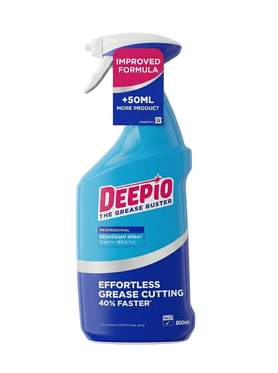 Deepio All Purpose Degreaser Spray 800ml bottle, professional-grade grease remover for cleaning kitchen and industrial surfaces.