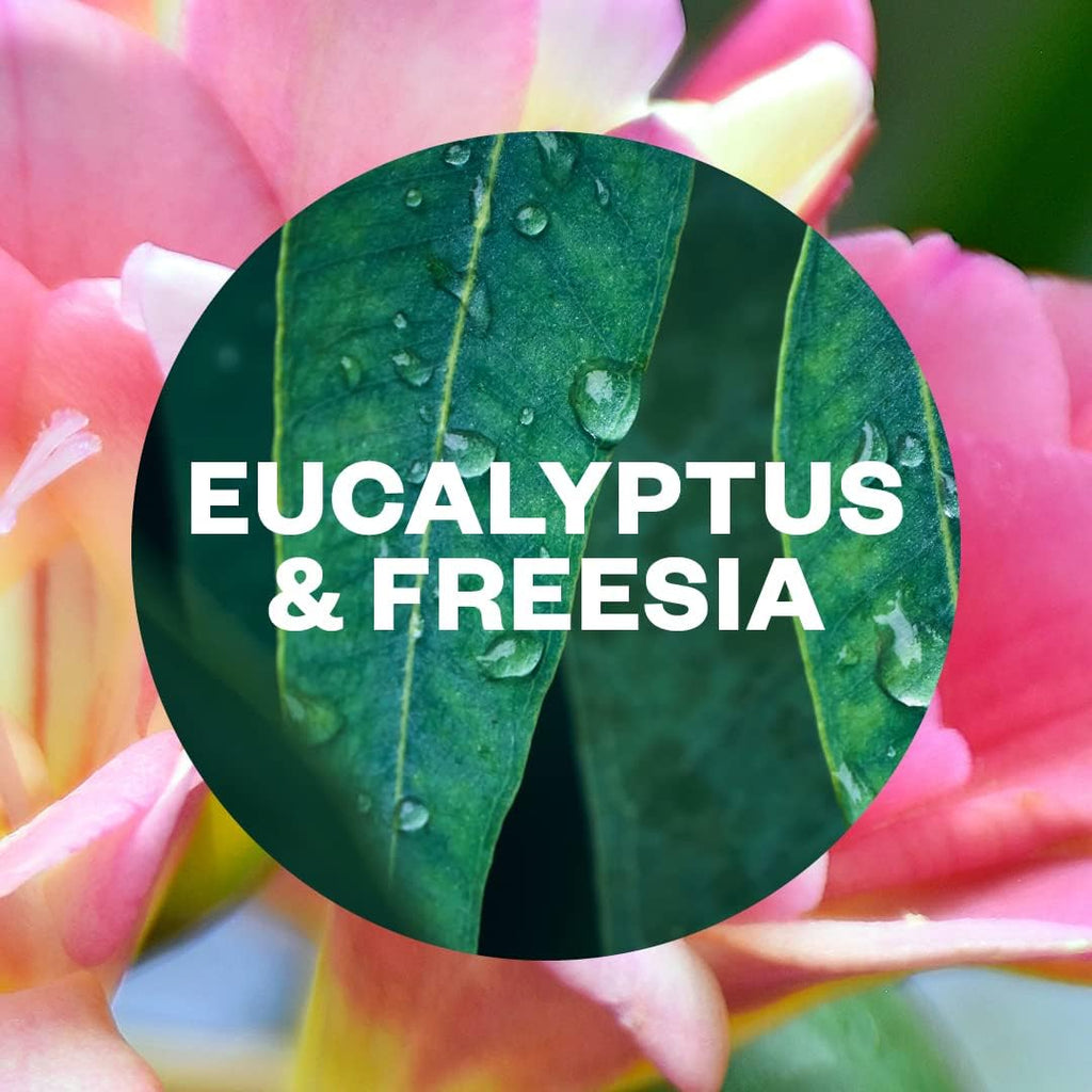 Air Wick Active Fresh eucalyptus and freesia scented room spray in a 236ml bottle, featuring a clear spray nozzle and fresh floral design