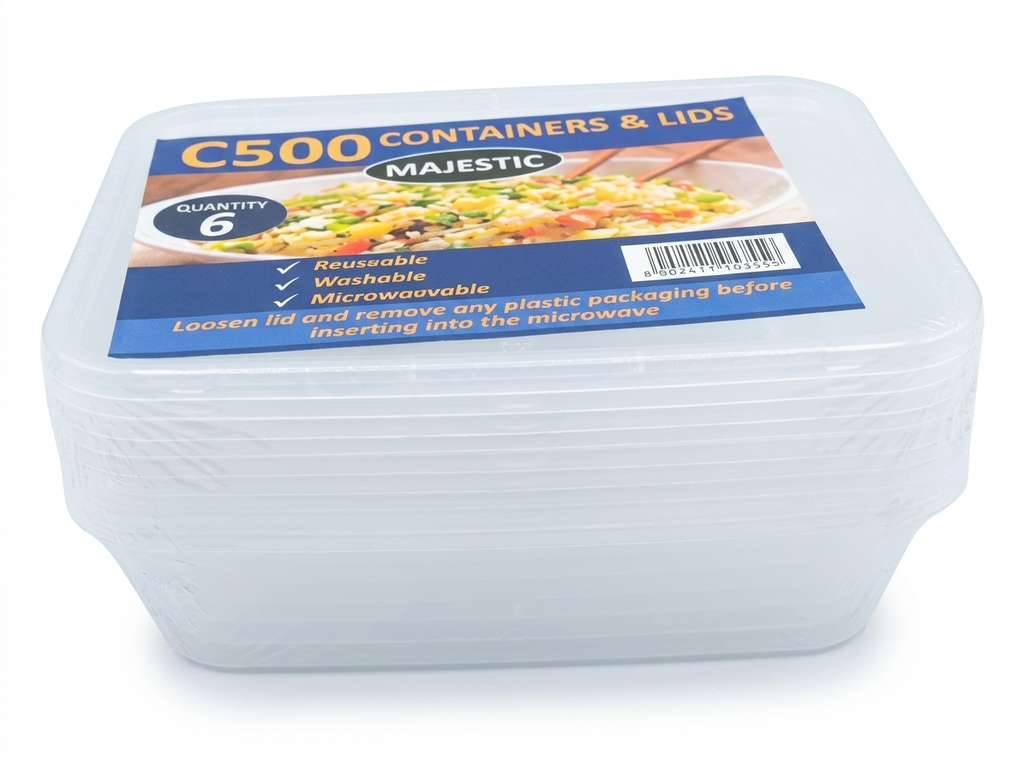 Majestic C500 Reusable Food Containers with Lids | Pack of 6 | 500ml Food Storage Boxes