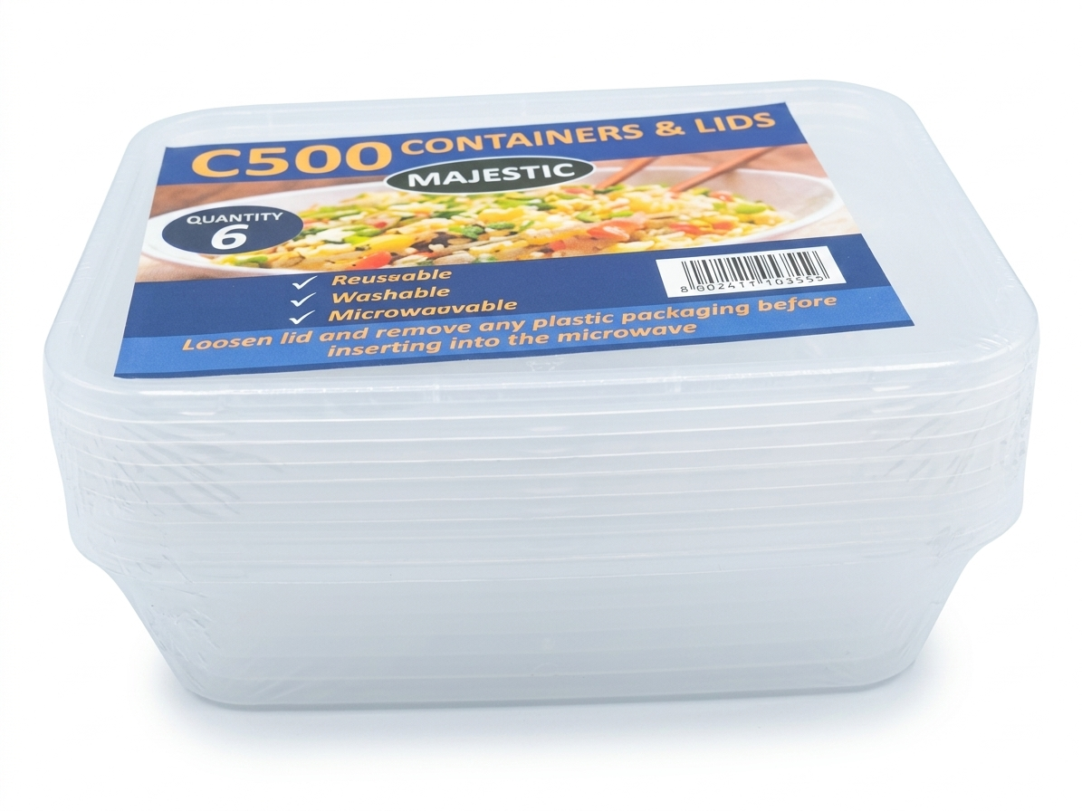 Majestic C500 Reusable Food Containers with Lids | Pack of 6 | 500ml Food Storage Boxes