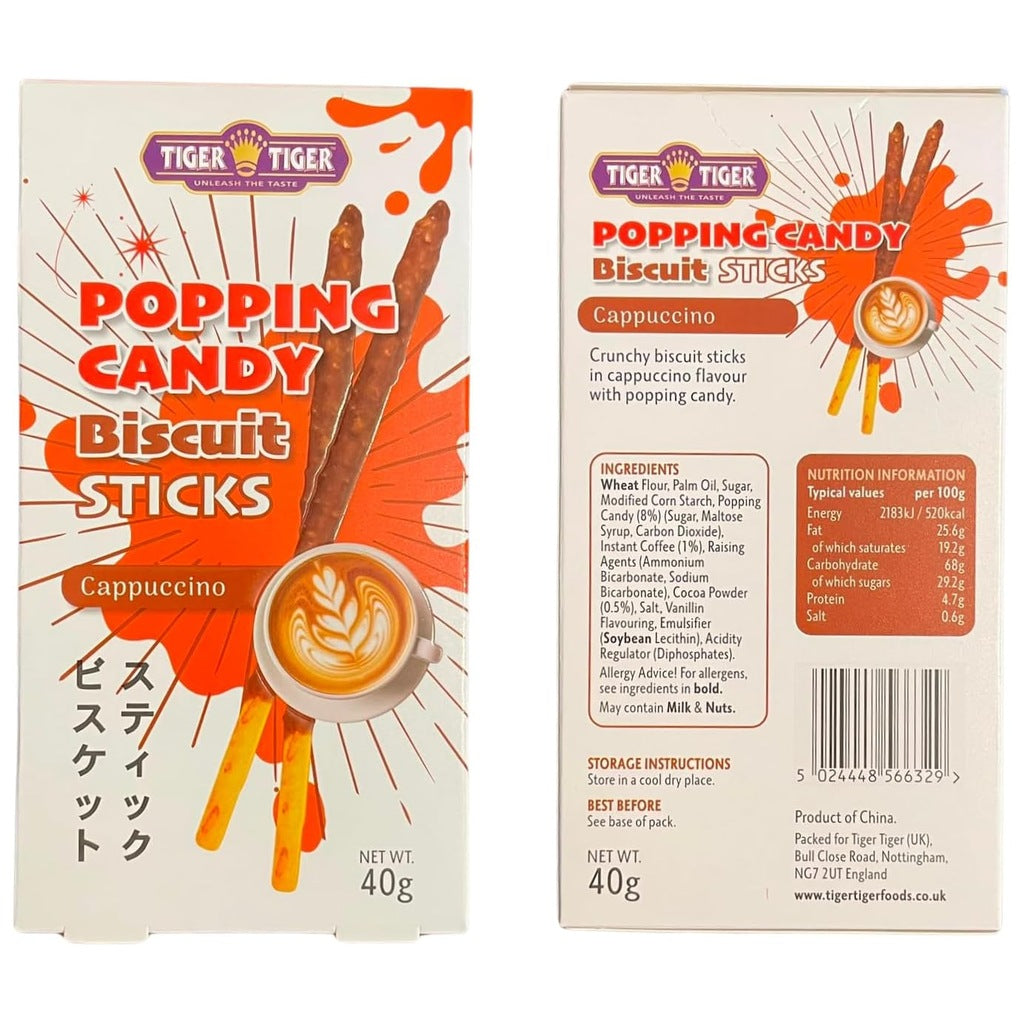 Tiger Tiger sweet biscuit sticks in cappuccino, cookies & cream, bubble milk tea flavors, 40g multipack, crispy snack treat
