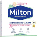Milton sterilising tablets for cold water baby steriliser, showing a box of Milton sterilising tablets with tablets inside