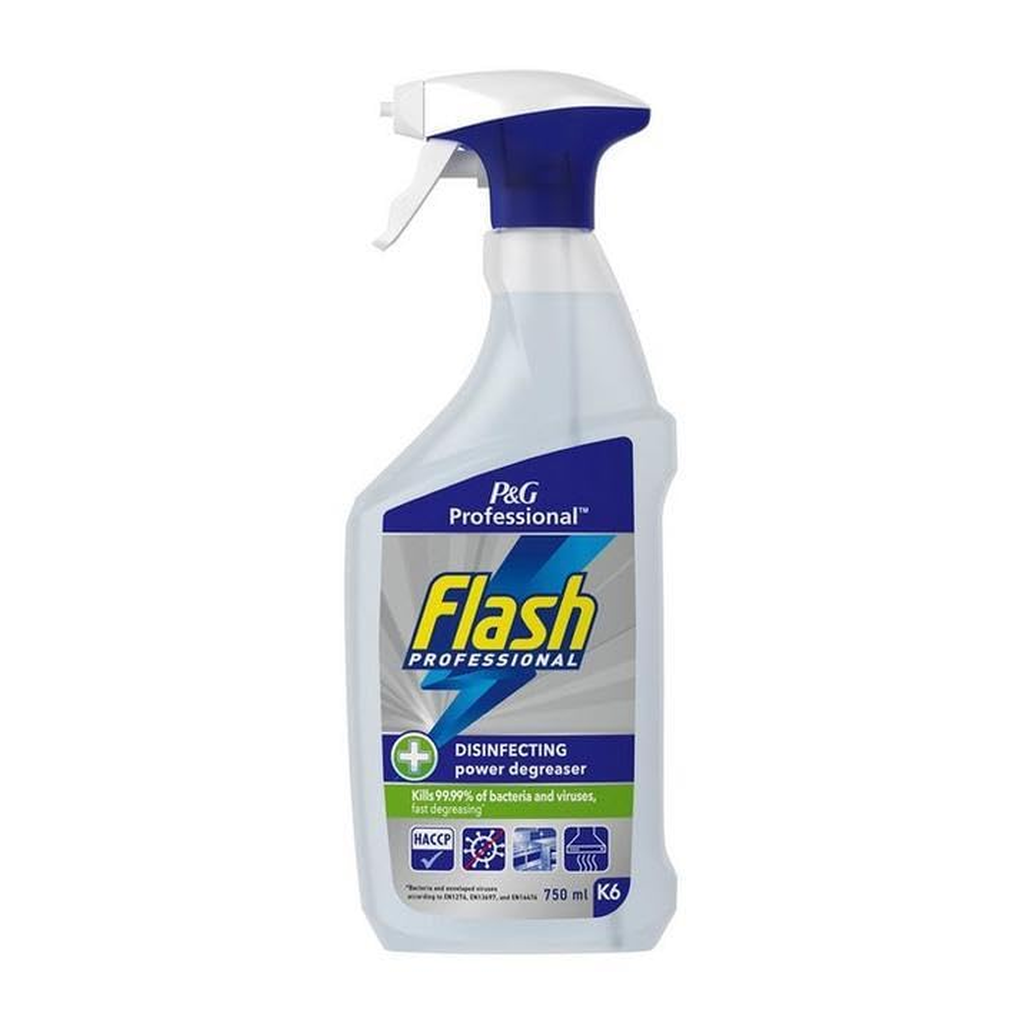 Flash Professional Disinfecting Degreaser 750ml surface cleaner bottle, kills 99.99% of bacteria and viruses, with spray nozzle.