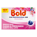 Bold Professional Pink Blossom laundry detergent capsules, all-in-1 washing pods for effective stain removal and fresh scent.