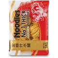Tiger Tiger No.1 Thick Golden Noodles 1kg multipack, showing a close-up of the uncooked noodles with a golden color and textured surface.