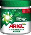 Ariel Oxi Bright laundry stain remover powder for whites, 500g, in a white plastic container with product label.