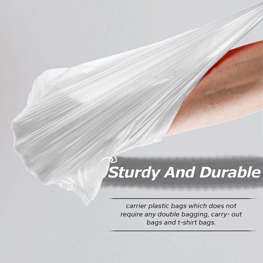 White plastic carrier bag with block bottom, 10x15.5x12 inches, sturdy takeaway and retail bag, Majestic brand, pack of 125.
