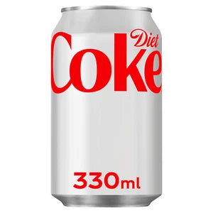 Case of 24 Coca-Cola Diet Coke 330ml cans, zero sugar fizzy soft drinks with classic branding and can design.