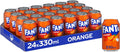 Case of 24 Coca-Cola Fanta Orange 330ml cans, fizzy soft drink with bright orange color and labeled branding on the cans.