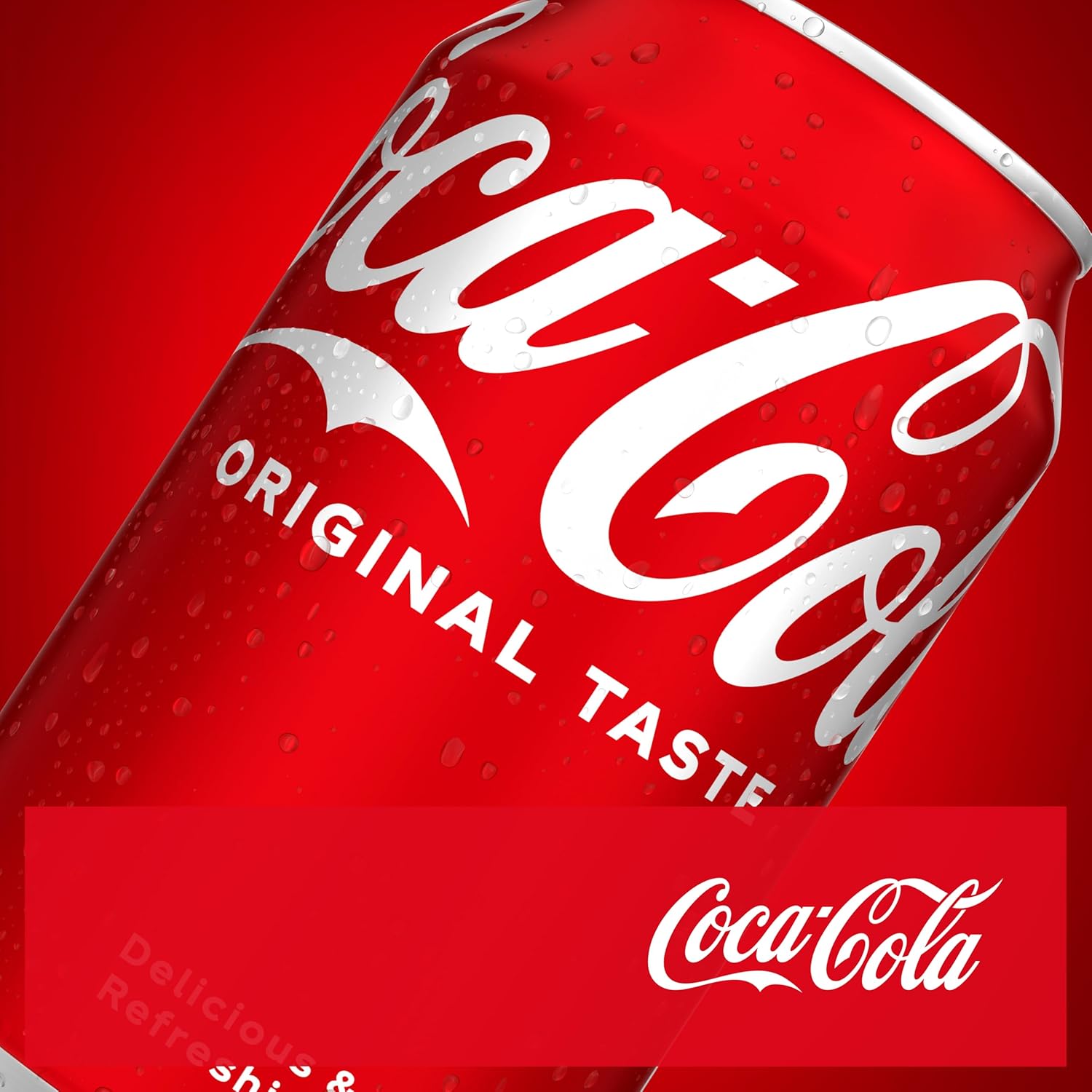 Full case of 24 Coca-Cola Original Taste 330ml cans, classic soft drinks with iconic red branding and refreshing bubbles.