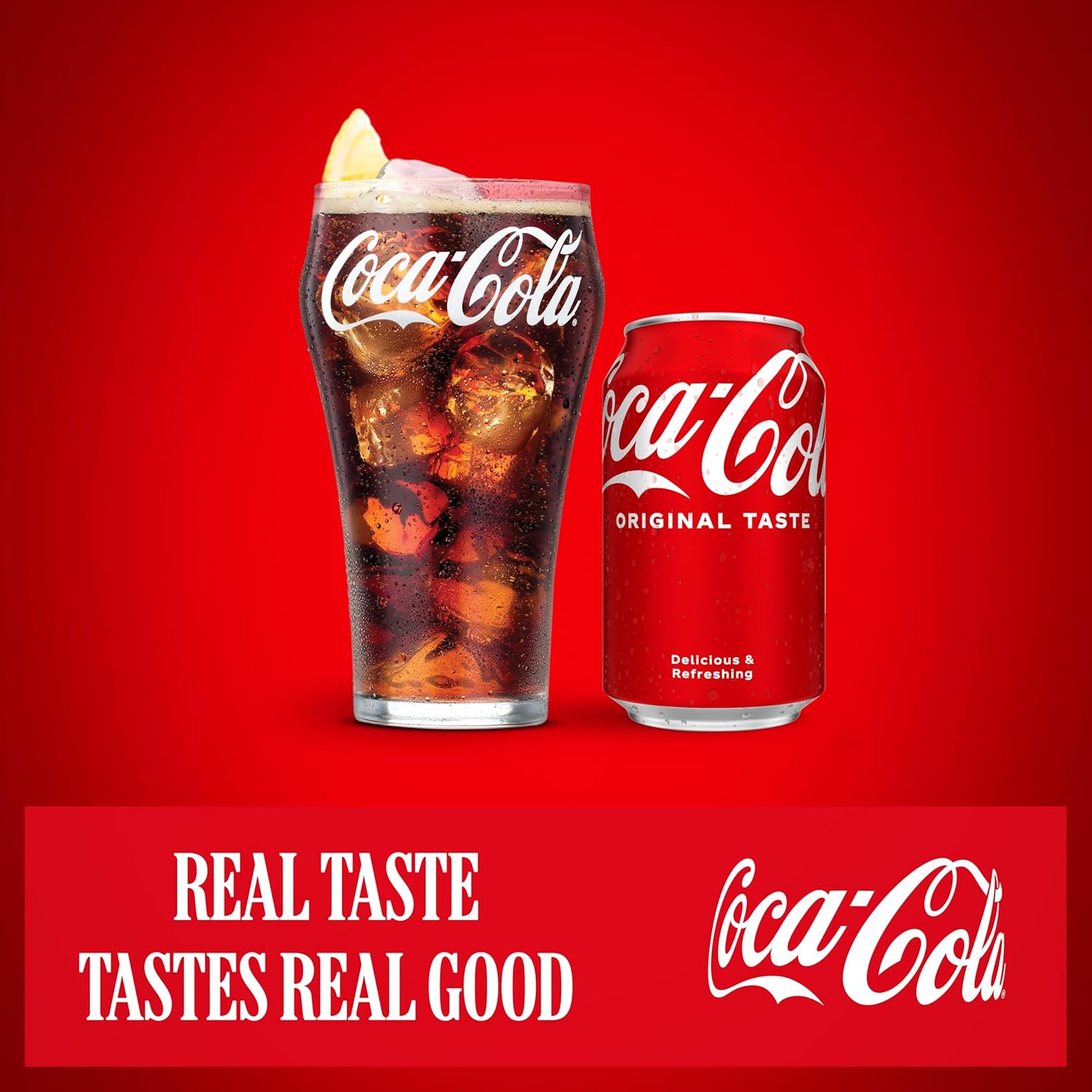 Full case of 24 Coca-Cola Original Taste 330ml cans, classic soft drinks with iconic red branding and refreshing cola flavor.