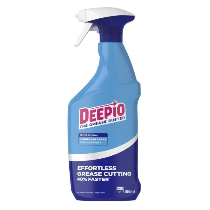 Deepio All Purpose Degreaser Spray in 800ml bottle, professional grease remover cleaning product for kitchen and workshop surfaces.