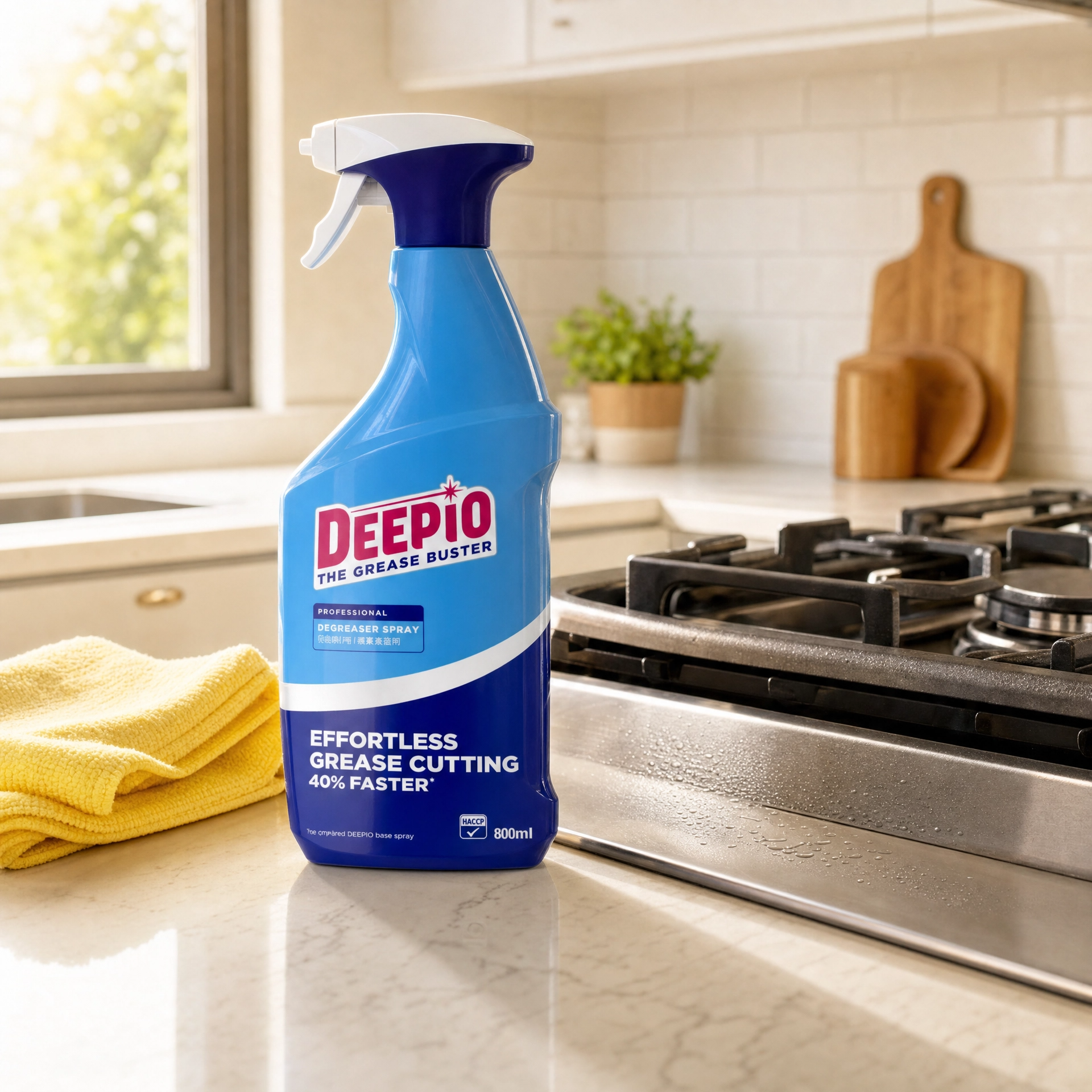 Deepio All Purpose Degreaser Spray 800ml bottle, professional grease remover for cleaning kitchen, automotive, and industrial surfaces.