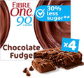 Fibre One Chocolate Fudge Brownie Bar, a high-fibre snack bar with 90 calories, shown in a package of four 24g bars.