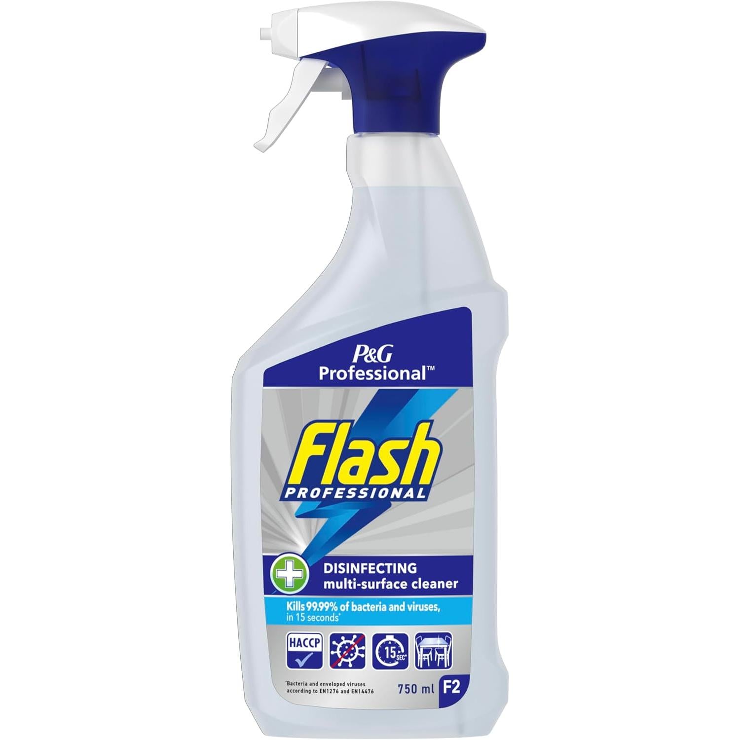 Flash Professional Disinfectant Multi Surface Spray in 750ml bottle, designed for cleaning and sanitizing various surfaces.