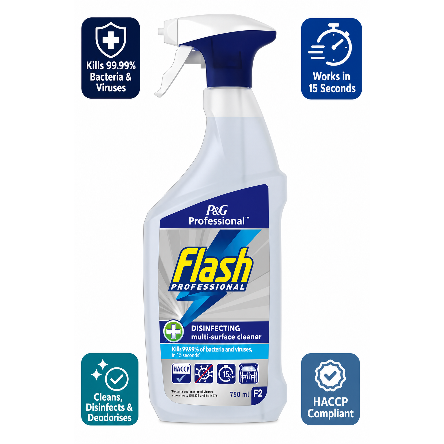 Flash Professional Disinfectant Multi Surface Spray in 750ml spray bottle, designed for cleaning and sanitizing various surfaces.