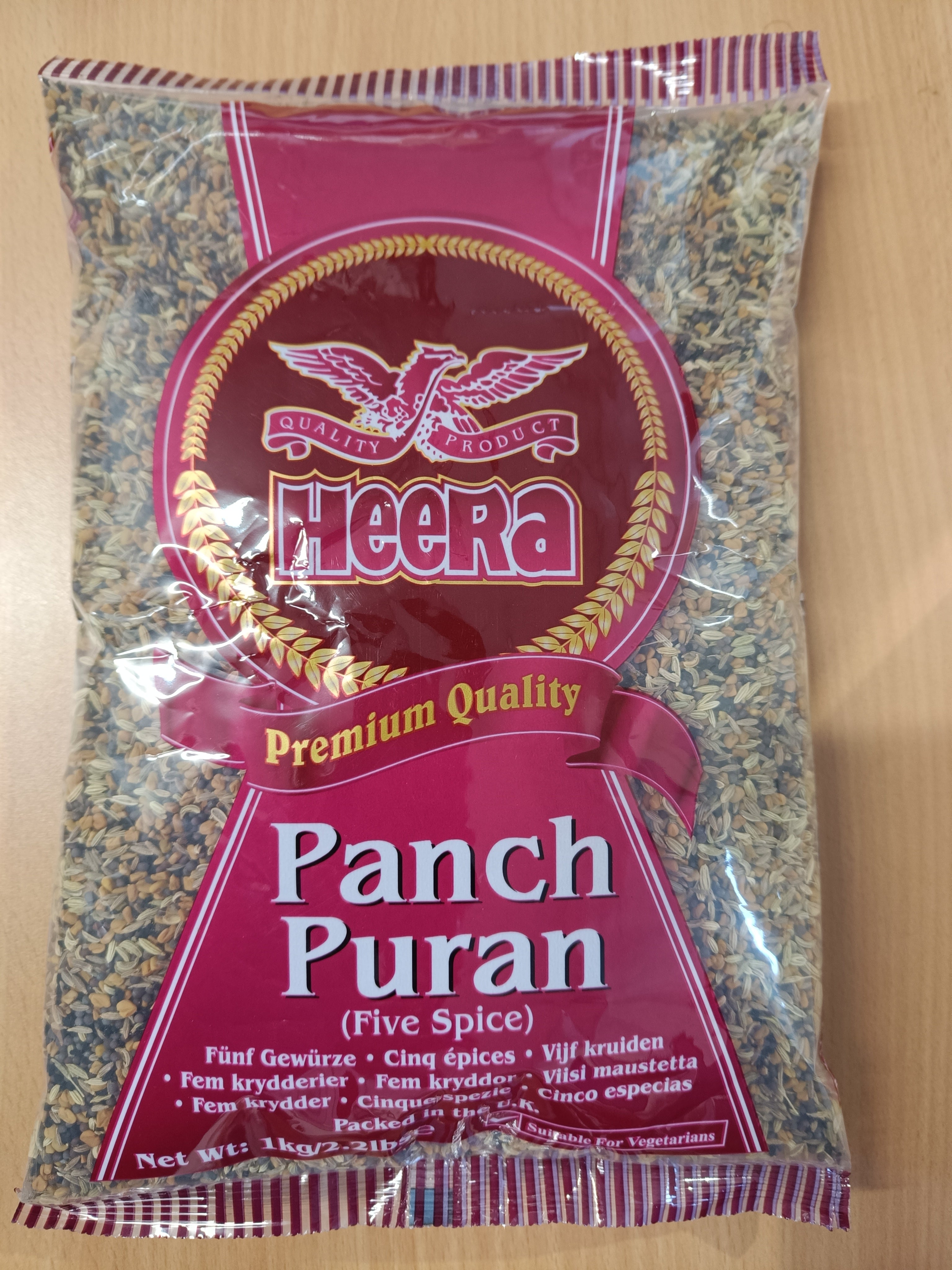 Heera Authentic Panch Puran 1kg Indian five-spice blend with whole seeds, a traditional mix for flavorful cooking.