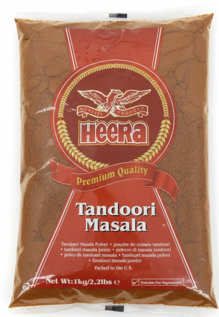 Heera Tandoori Curry Masala Powder in bulk packaging, showing the spice blend in a colorful container for authentic Indian cuisine.