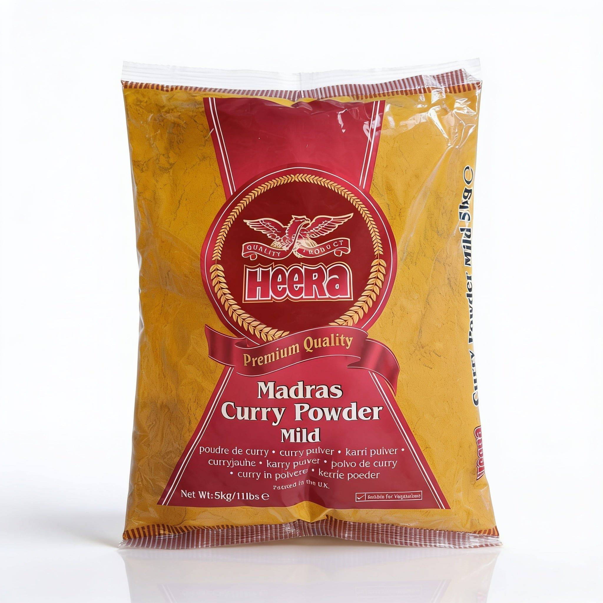 Heera Supreme Madras Mild Curry Powder in 5kg bulk pack, authentic Indian curry spice blend for cooking and catering.