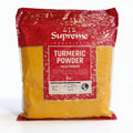 Supreme brand turmeric powder in a 5kg bulk container, premium ground turmeric spice for cooking and catering use.