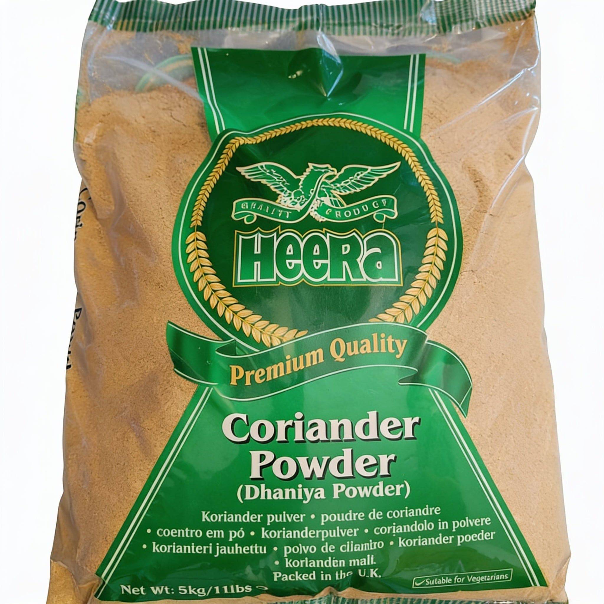 Heera Coriander Powder 5kg in a bulk package, premium ground coriander spice for cooking and catering applications.