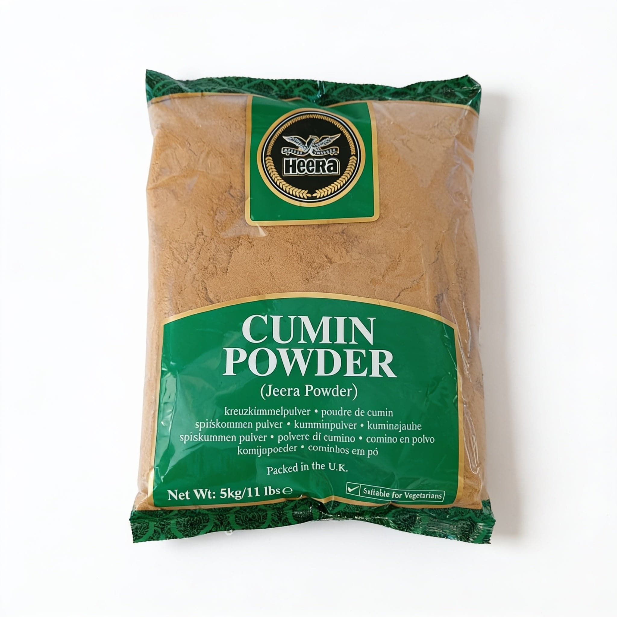 Heera cumin powder in a bulk 5kg spice and herbs package, showing ground cumin spice for cooking and culinary use.