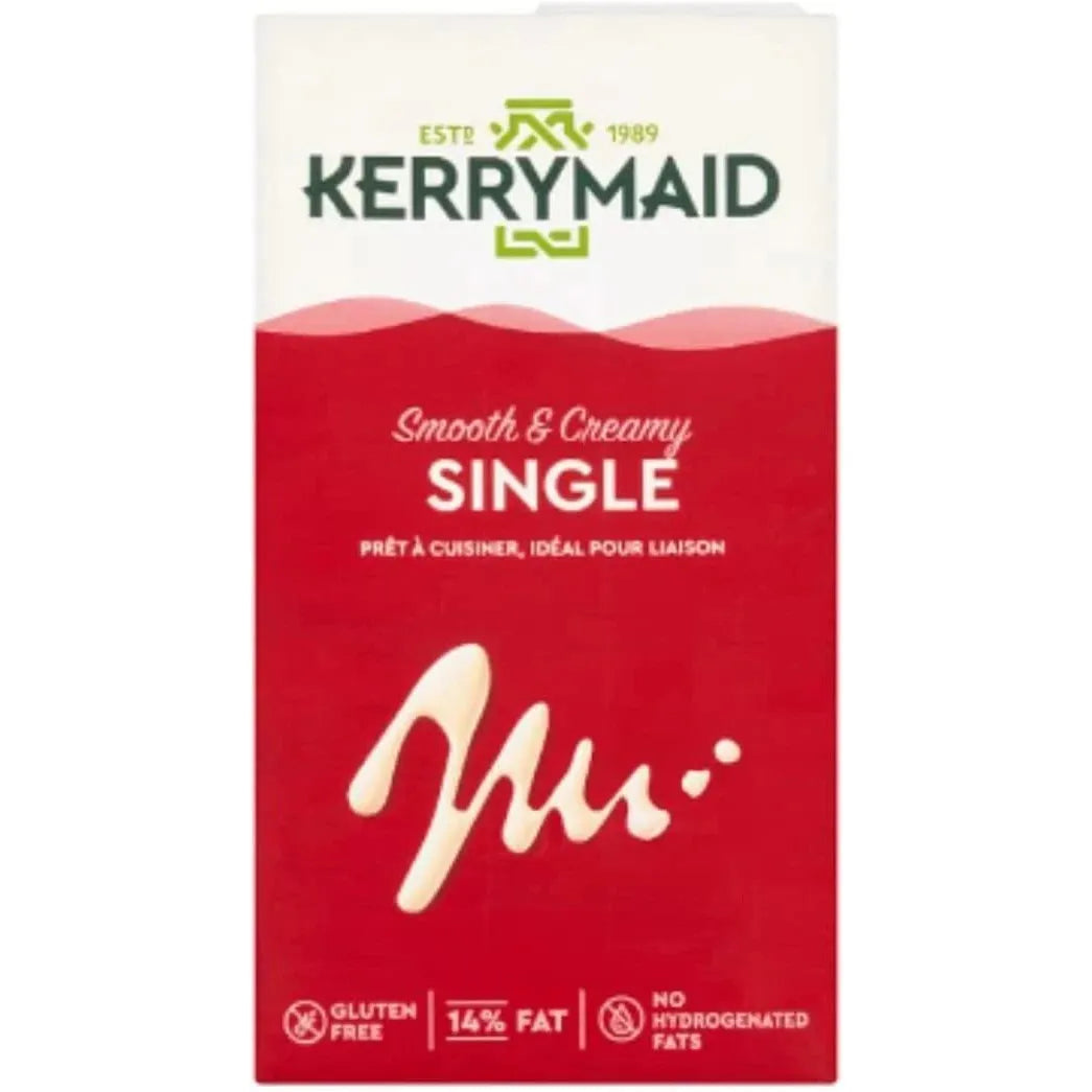 KerryMaid UHT single cream in a 1L carton, ideal for pouring and cooking, part of dairy and cream products.