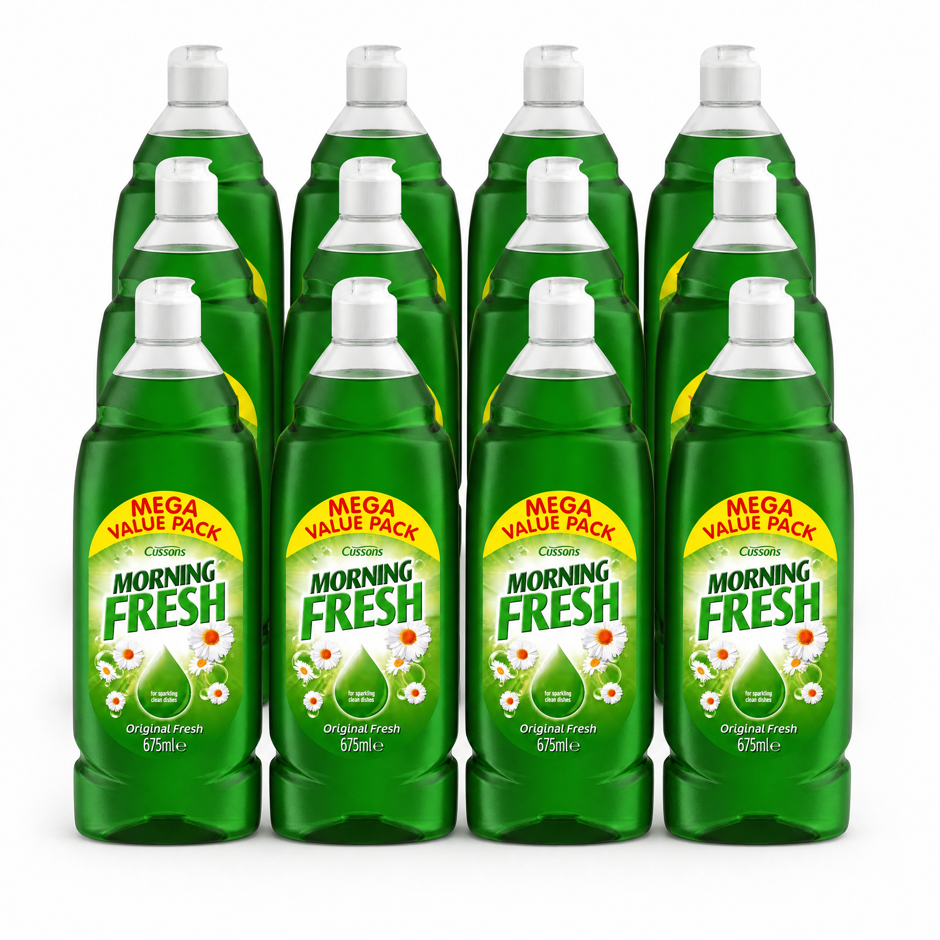 Morning Fresh Original Washing Up Liquid bottles in a pack of 12, featuring clear liquid and label design