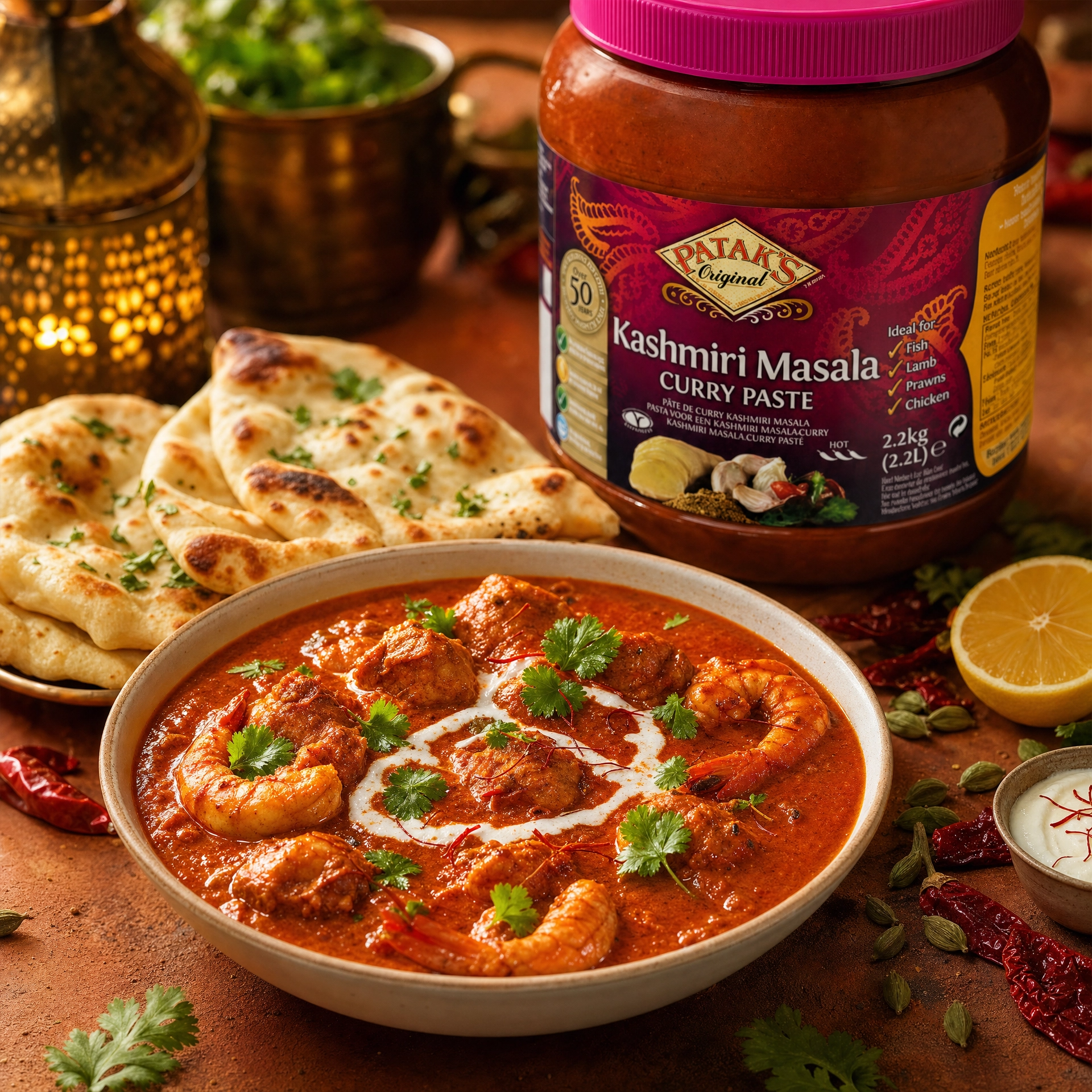 Patak's Kashmiri Masala Curry Paste in a 2.2kg large jar, rich and flavorful Indian curry paste with vibrant spices.