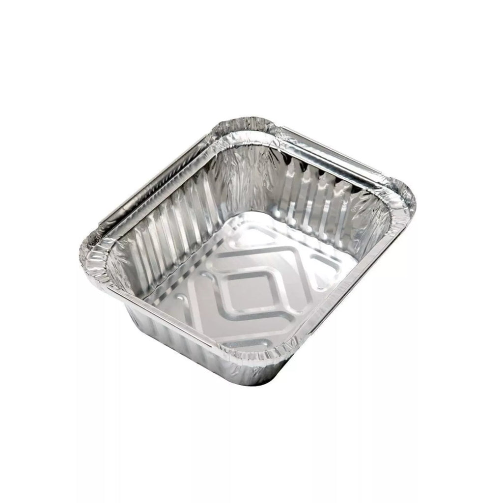 Reign Goods aluminium foil containers No.2 415ml with board lids, disposable takeaway trays, pack of 10 to 1000.