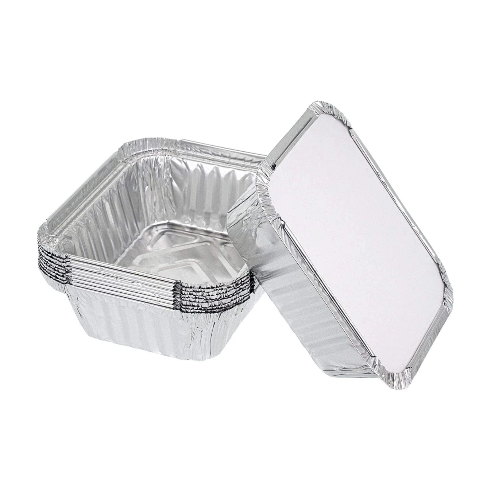 Reign Goods aluminium foil containers No.2 415ml with board lids, disposable takeaway trays, pack of 10 to 1000.
