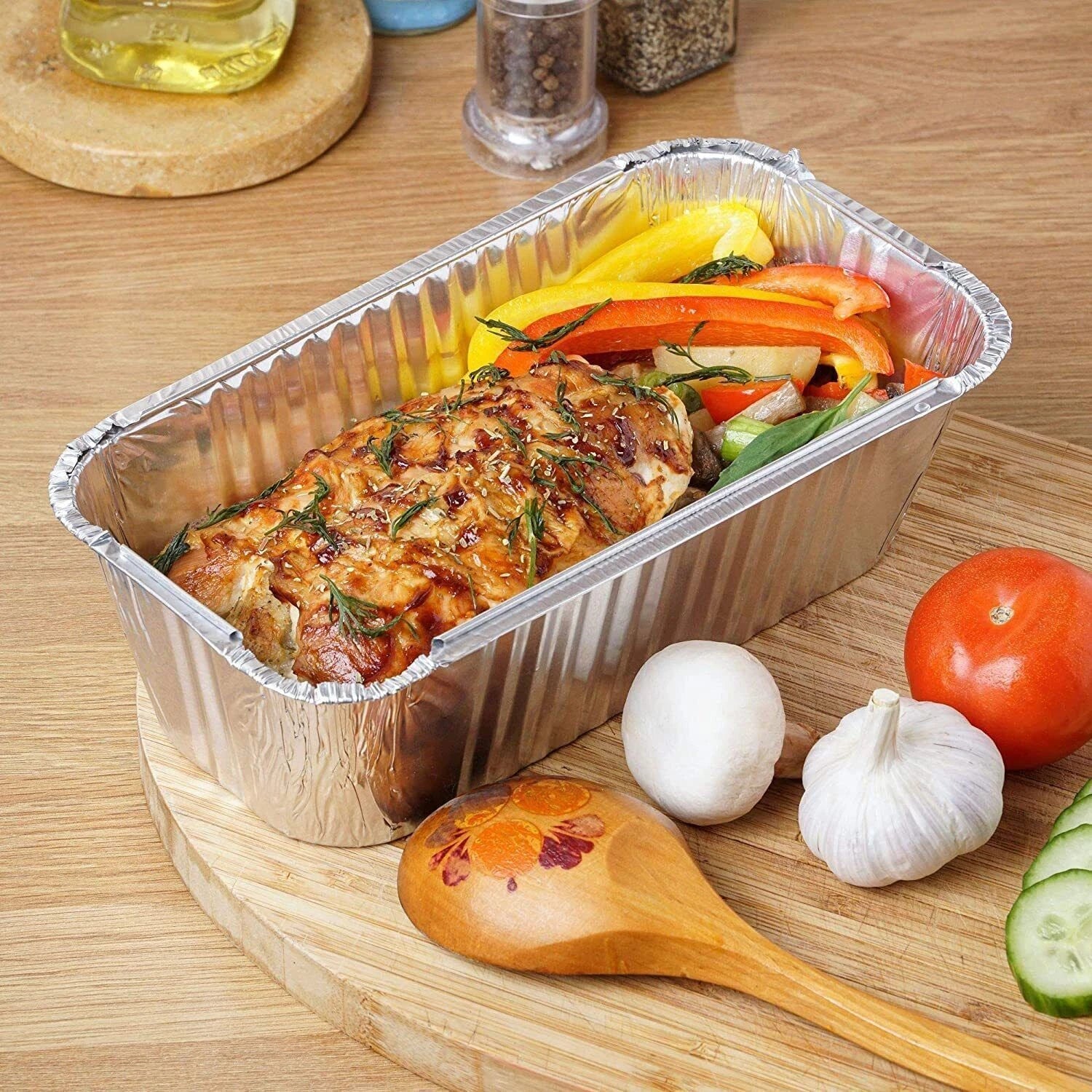 Aluminium Foil Containers No.6 700ml with board lids from Reign Goods, large disposable takeaway trays, pack of 25 or 500