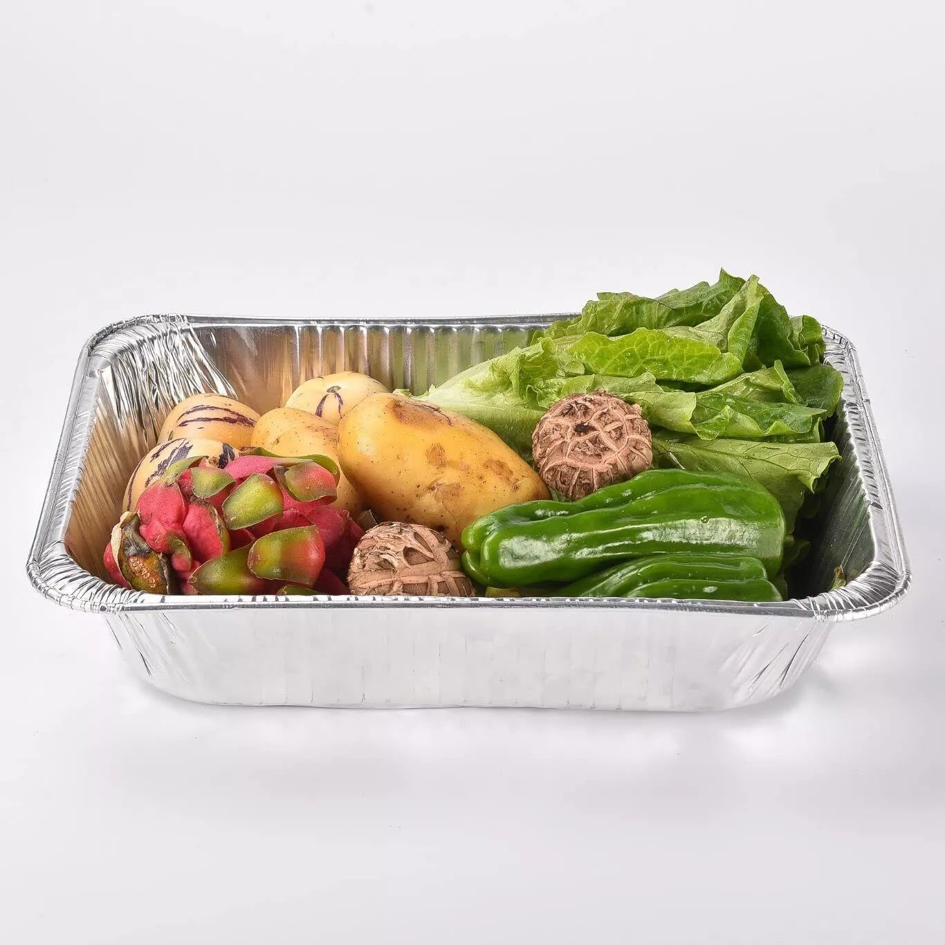 Reign Goods aluminium foil containers No.6 700ml with board lids, large disposable takeaway trays, pack of 25 or 500.