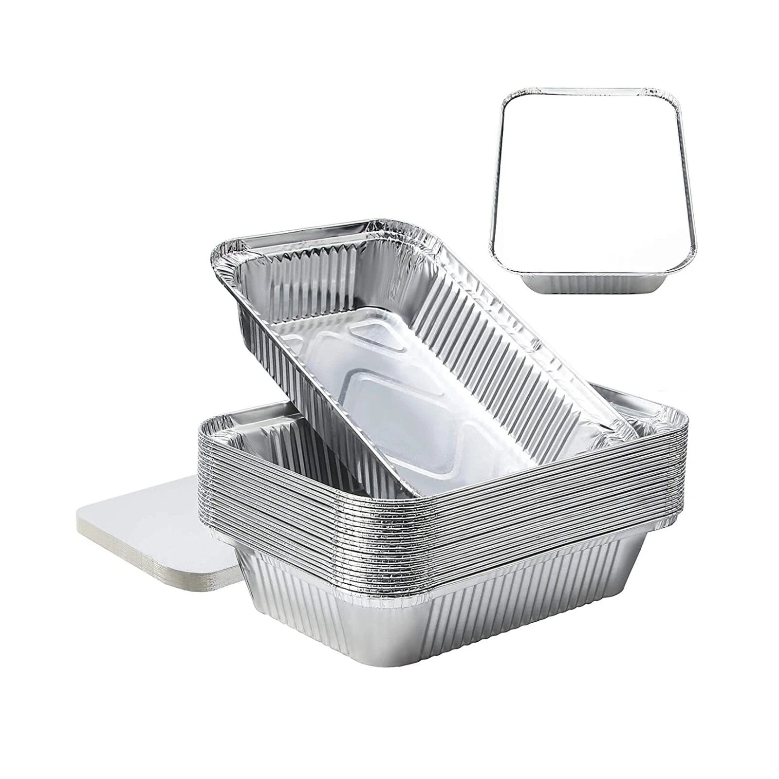 Aluminium foil container No.6 700ml with board lid from Reign Goods, large disposable takeaway tray for food packaging, pack of 25.