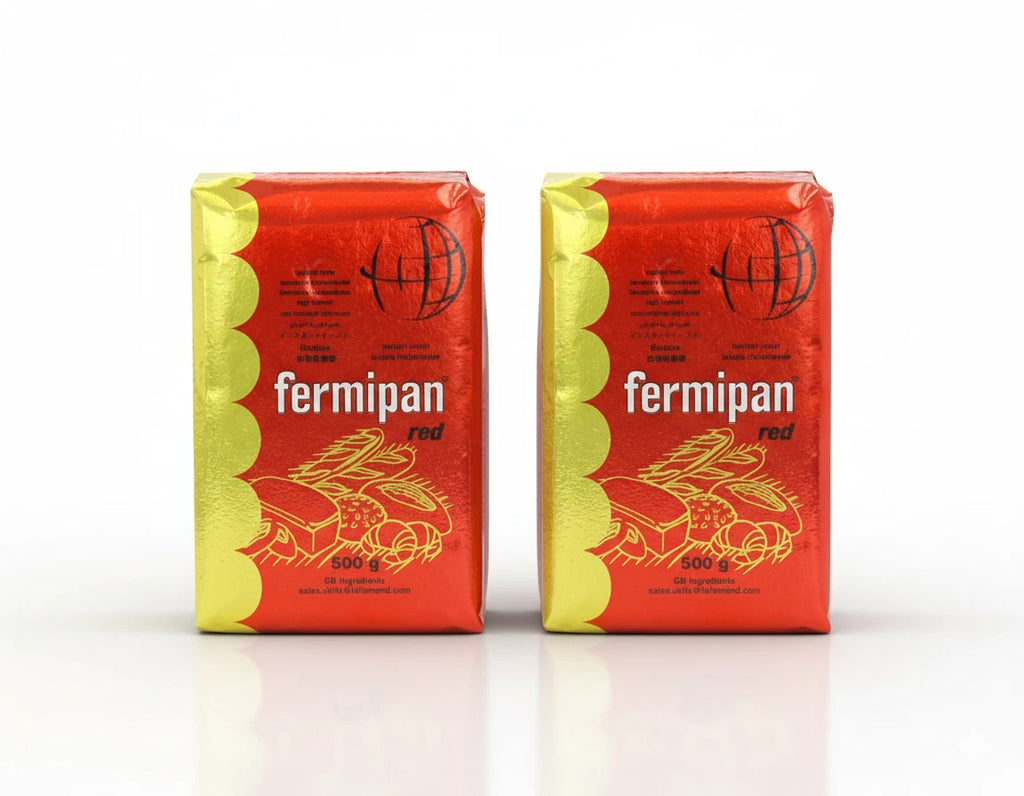 Reign Goods Fermipan instant dried yeast in 500g, 1kg, and 10kg packages for baking ingredients, shown in a clear package image.