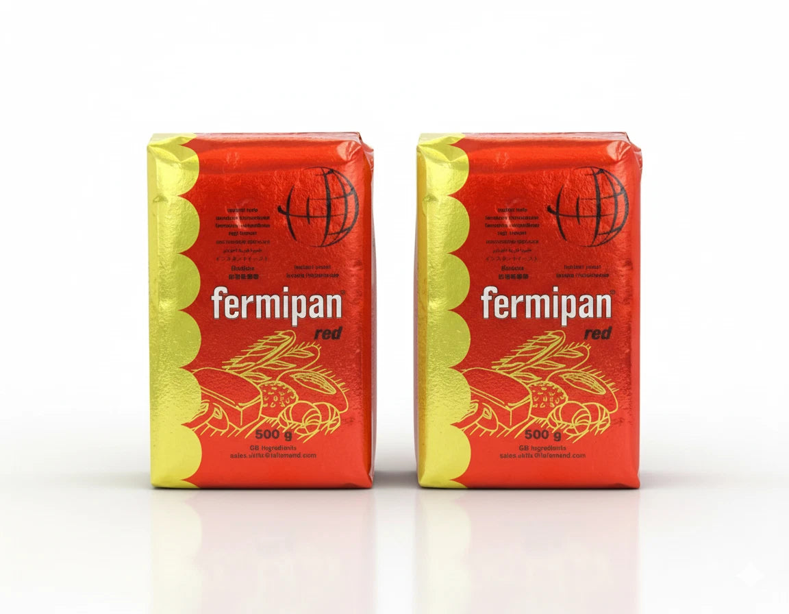 Reign Goods Fermipan instant dried yeast in 500g, 1kg, and 10kg packages for baking ingredients, shown in a clear package image.