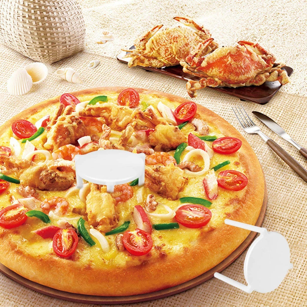 Pack of 100 Reign Goods pizza saver tripods supporting pizza box lids, plastic pizza box lid supports for catering and pizza tables.