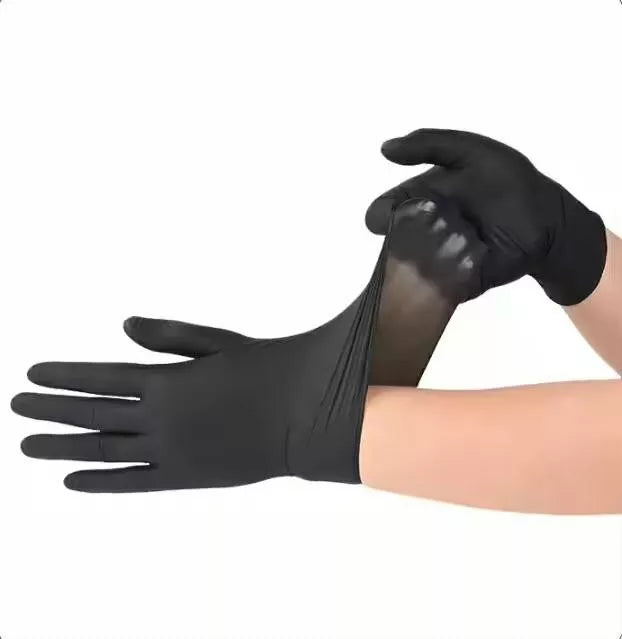 Black Nitrile Disposable Gloves from Reign Goods, powder-free, latex-free catering gloves in large size, food safe, pack of 100.
