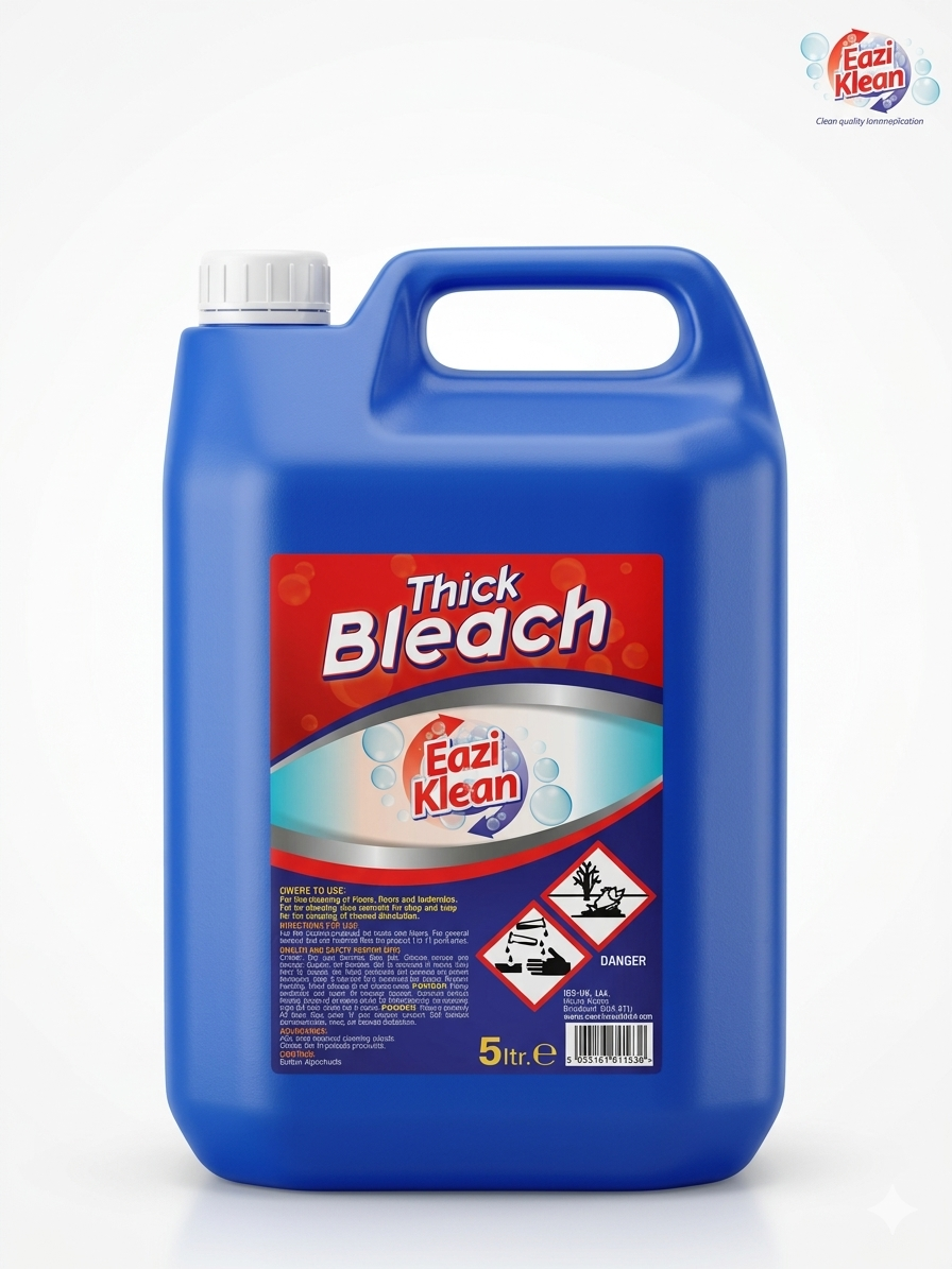 Reign Goods Eazi Klean Thick Bleach 5L bottle, industrial-strength disinfectant cleaning product for heavy-duty sanitation.