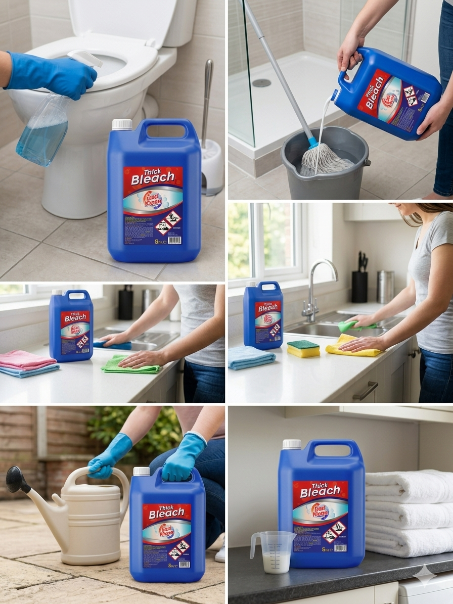 Eazi Klean Thick Bleach 5L by Reign Goods, industrial-strength disinfectant and bulk cleaning bleach in a large container