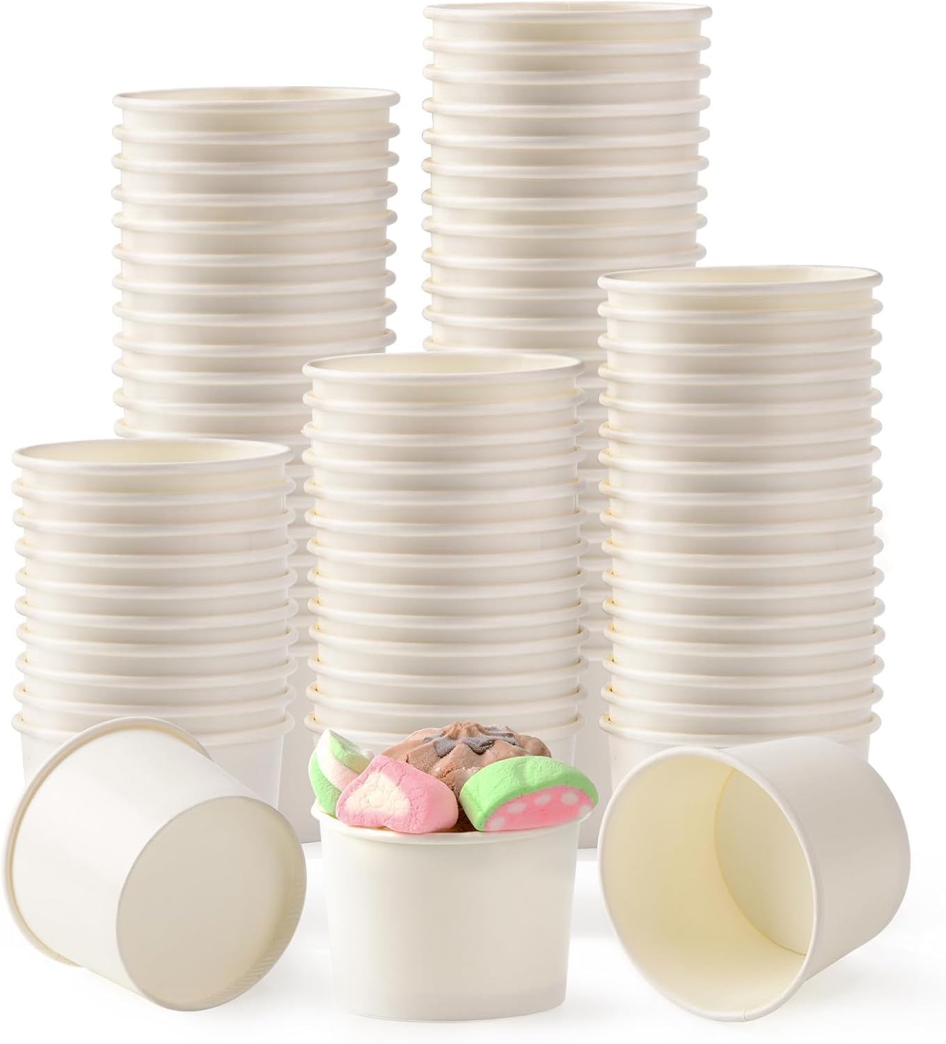 Reign Goods biodegradable disposable paper cups with lids, 4oz and 7oz sizes, suitable for takeaway beverages.