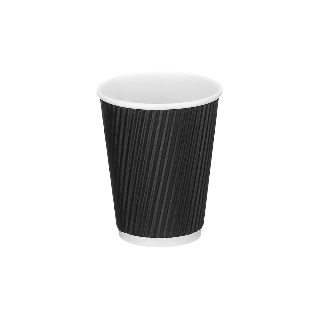 Black Ripple Paper Disposable Cups with or without Lids, insulated hot drink takeaway cups, 25-pack from Reign Goods
