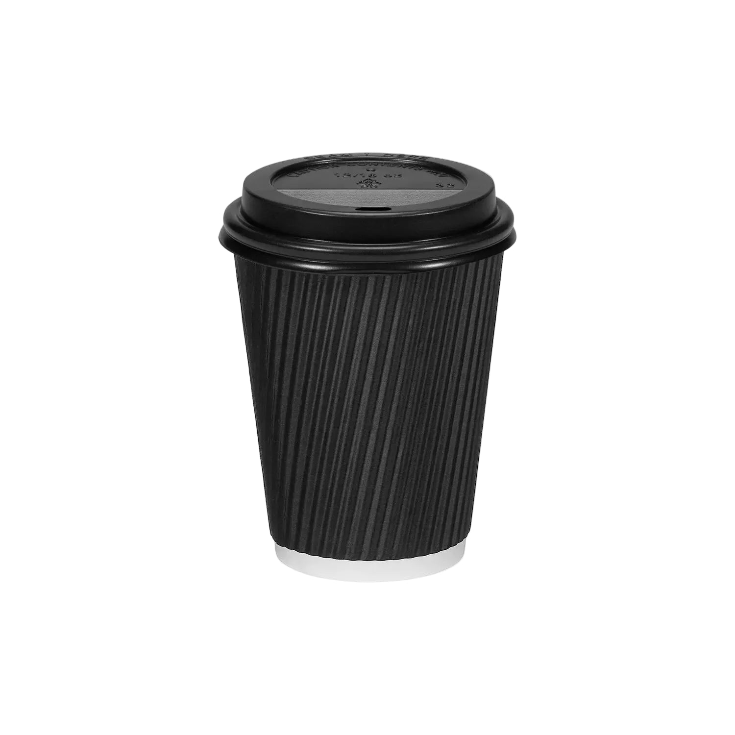 Black Ripple Paper Cups 25-pack by Reign Goods, insulated disposable hot drink takeaway cups with optional lids, suitable for hot beverages.