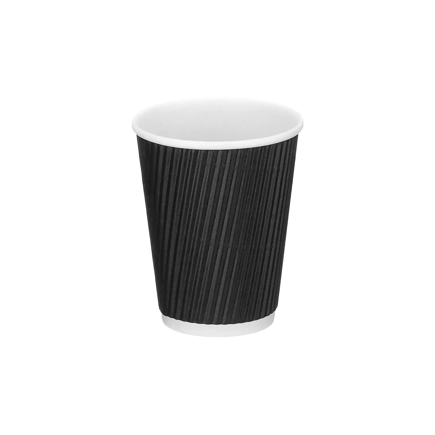 Black Ripple Paper Cups in a 25-pack, insulated disposable hot drink takeaway cups with optional lids by Reign Goods