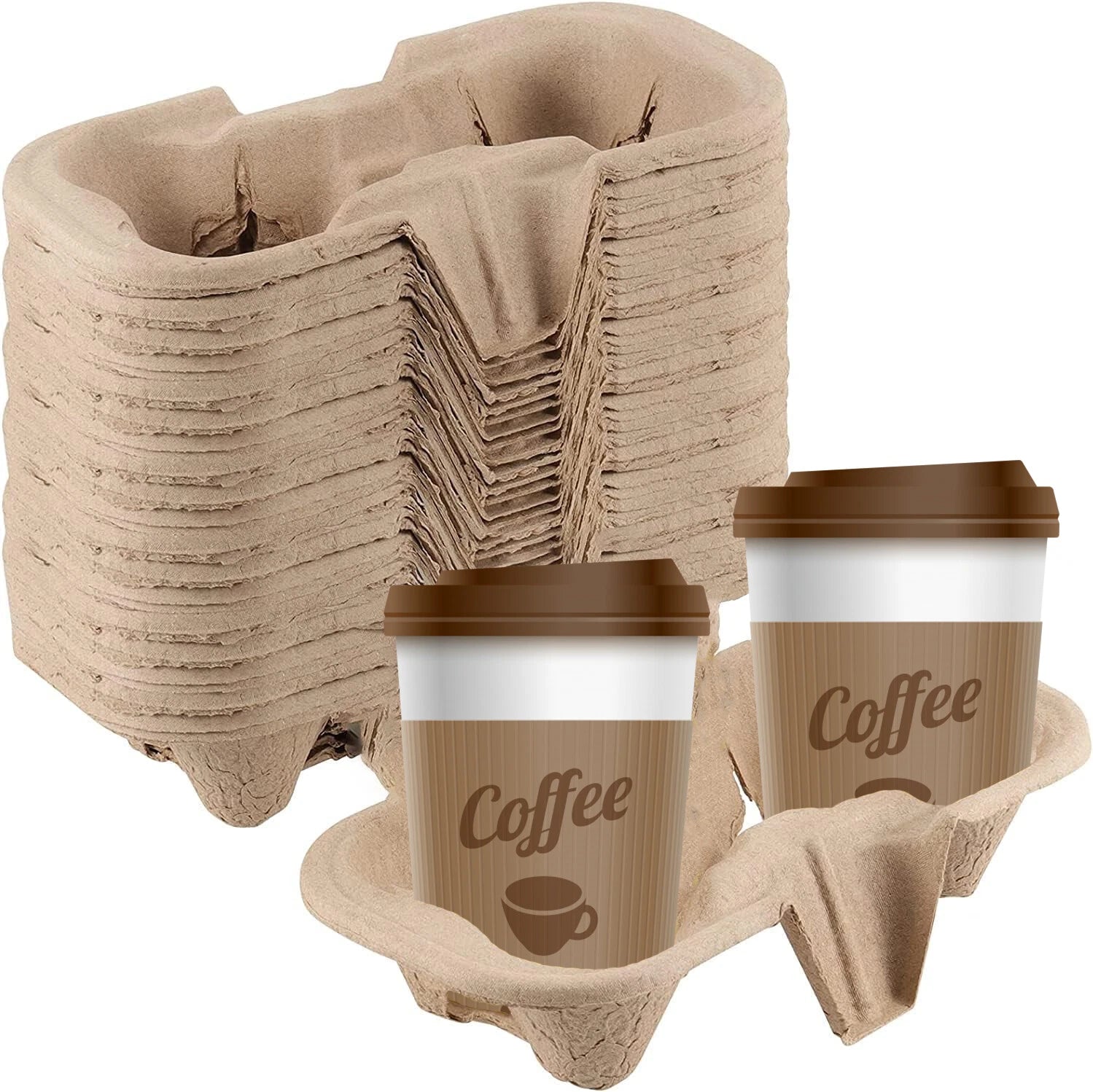 Eco-friendly Reign Goods cardboard drink holder tray with 2 cups, sturdy kraft material for coffee, tea, and cold drinks.
