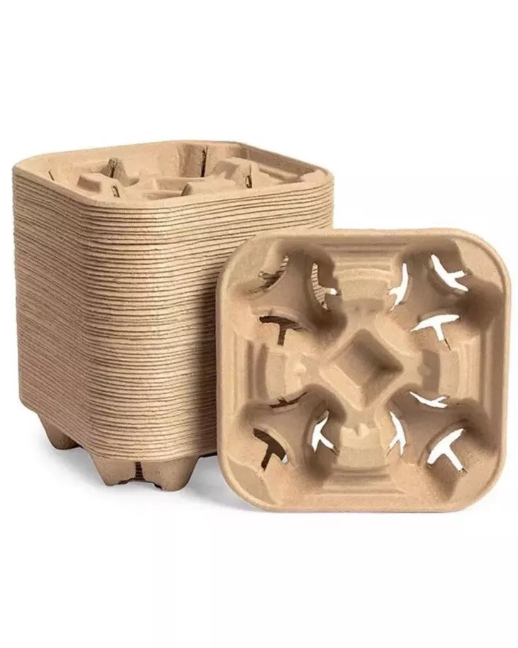 Eco-friendly cardboard drink holder tray by Reign Goods with 2-cup capacity, sturdy kraft design for coffee, tea, and cold drinks.